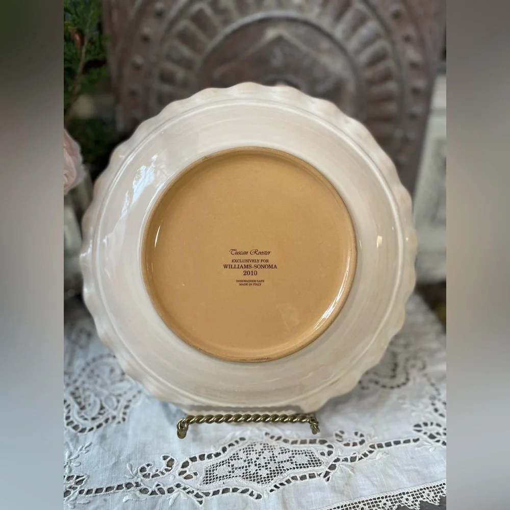 Williams Sonoma white Rooster salad plate ruffled edge French Country farmhouse